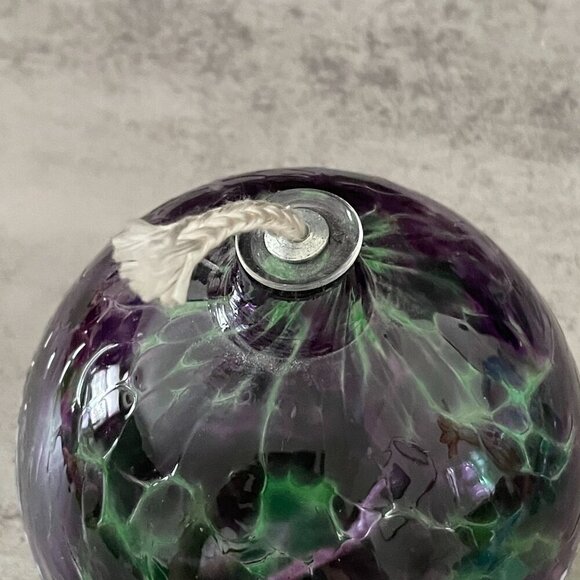 NWT Kitras Studio Art Glass Van Glow 4" Round Globe Oil Lamp Purple Green Wick - Picture 7 of 9